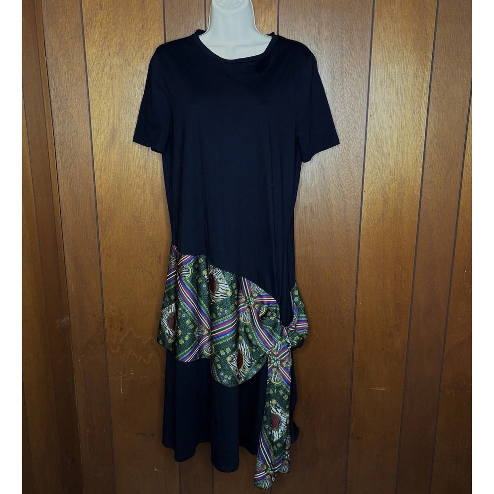 Zara Basic Dress‎ Women M Black Mixed Print Boho Lagenlook Artsy